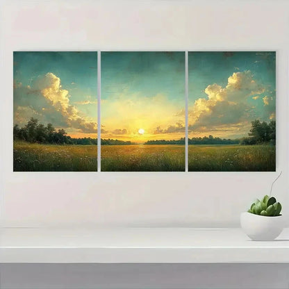 3pcs Early Morning Sunrise Panoramic Landscape Metal Print Ready to Hang Art - Bella Home Decor