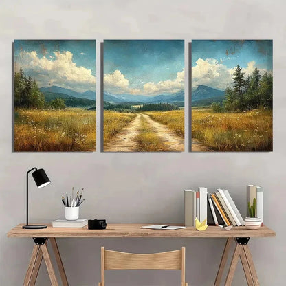 3pcs Rustic Countryside Pathway Landscape Metal Print Ready to Hang Art