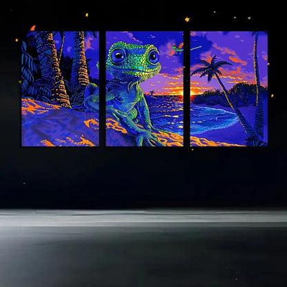 3pcs Ocean Sunset Lizard Tropical Beach Scene Metal Print Ready to Hang Art - Bella Home Decor