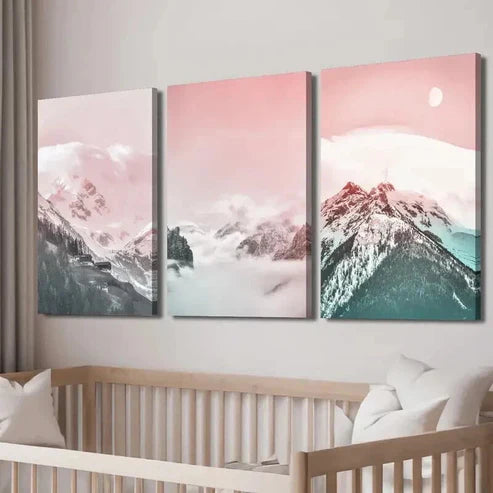 3pcs Blush Pink Mountain Range Nature Wall Art Set Canvas Unframed - High Quality Print 100% Australian Made Wall Canvas - Bella Home Decor