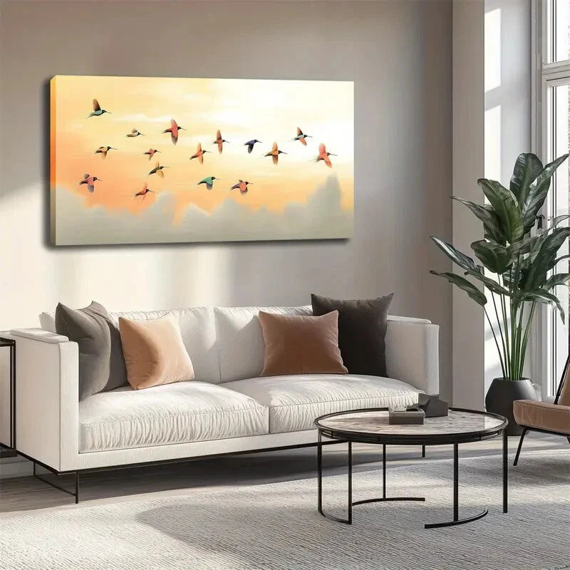 Watercolor Birds Geometric Wall Art canvas office home room framed 120x60cm - Bella Home Decor