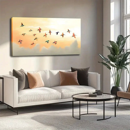 Watercolor Birds Geometric Wall Art canvas office home room framed 120x60cm - Bella Home Decor