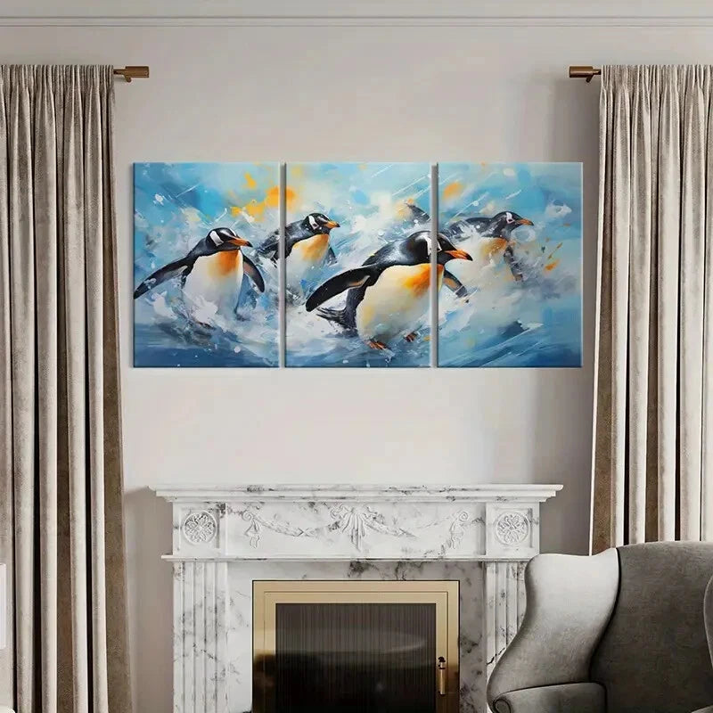 3pcs Penguin Abstract Animal Art Splash Metal Print Ready to Hang Art - Bella Home Decor