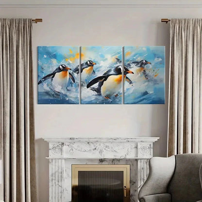 3pcs Penguin Abstract Animal Art Splash Metal Print Ready to Hang Art - Bella Home Decor