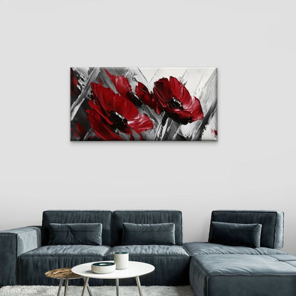 Red Flowers White Abstract Wall Art Canvas Office Home Room Framed 120x60cm
