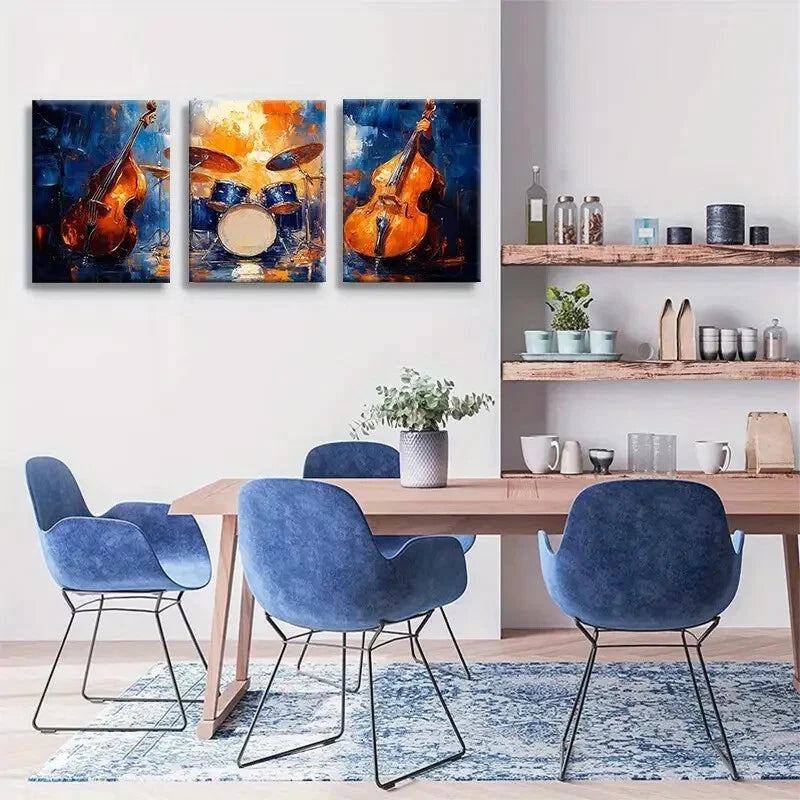 3pcs Abstract Instrument Painting Vibrant Drum Metal Print Ready to Hang Art