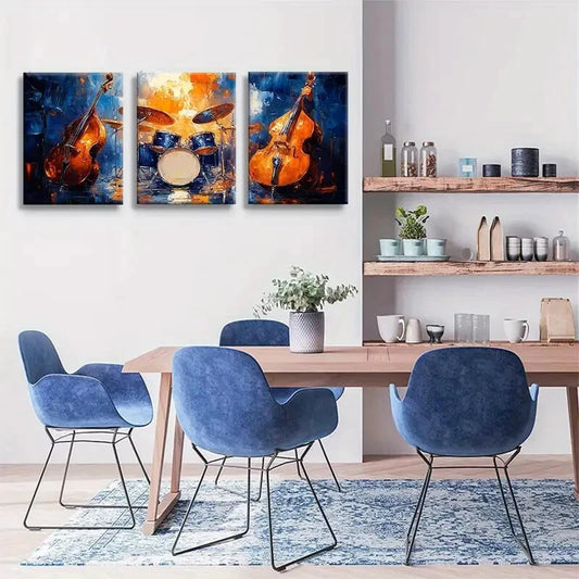 3pcs Abstract Instrument Painting Vibrant Drum Metal Print Ready to Hang Art