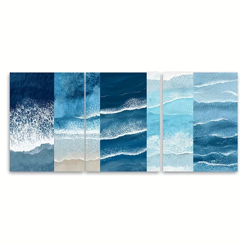 3pcs Blue Coastal Wall Art, Prints Metal Print Ready to Hang Art - Bella Home Decor