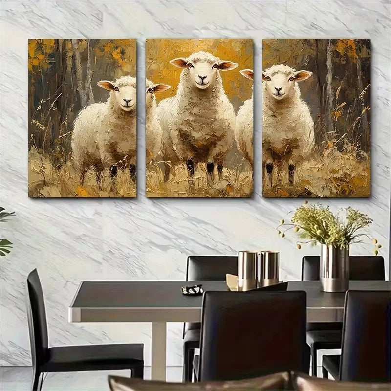 3pcs Sheep Rustic Farm Animal Metal Print Ready to Hang Art