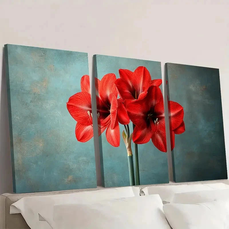 3pcs Amaryllis Flower AF    Wall Art Set Canvas Framed 50x70cm - High Quality Print 100% Australian Made Wall Canvas Ready to Hang - Bella Home Decor