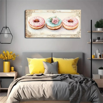 Three Doughnuts Sprinkled Wall Art Canvas Office Home Room Framed 120x60cm