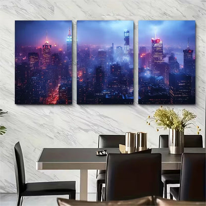 3pcs Cityscape at Night Metal Print Ready to Hang Art - Bella Home Decor