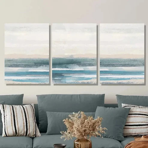 3pcs Abstract Watercolor Blue Ocean Wall Art Set Canvas Unframed - High Quality Print 100% Australian Made Wall Canvas