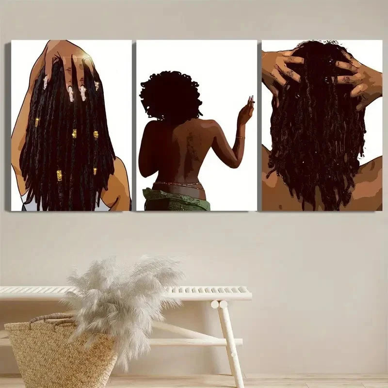 3pcs Bohemian Style Black Girl Wall Art Metal Print Ready to Hang Art - Bella Home Decor