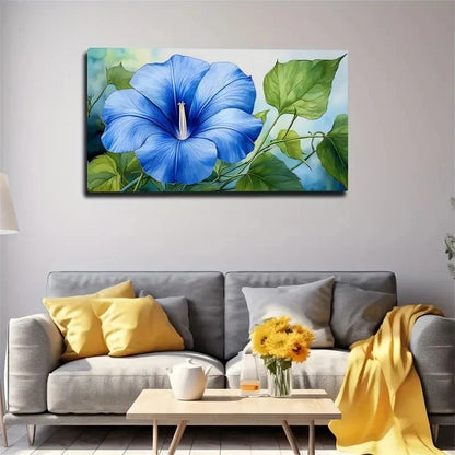 Vibrant Blue Morning Glory Wall Art Canvas Office Home Room Framed 120x60cm