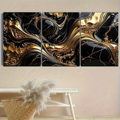 3pcs Golden and Black Marble Texture Wall Art Set Canvas Framed 40x60cm - High Quality Print 100% Australian Made Wall Canvas Ready to Hang - Bella Home Decor