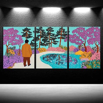 3pcs Enchanting Forest Man Walking Scene Metal Print Ready to Hang Art - Bella Home Decor