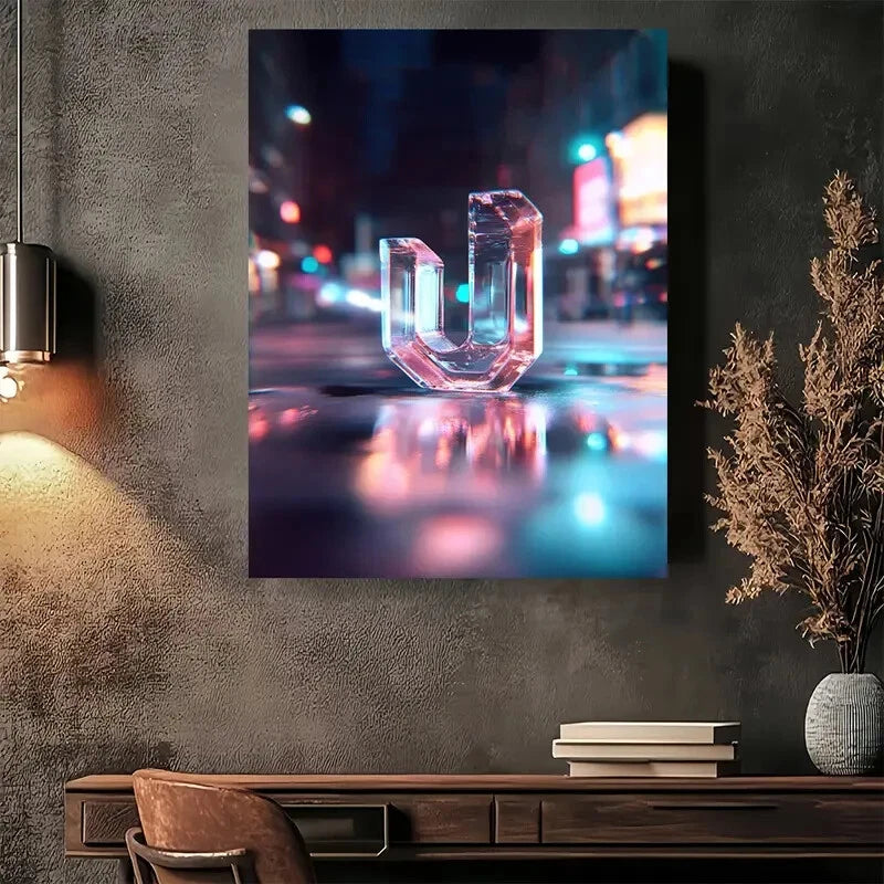 Beautiful Neon City Lights Modern Abstract Painting 40x60cm Metal Print Ready to Hang - Bella Home Decor
