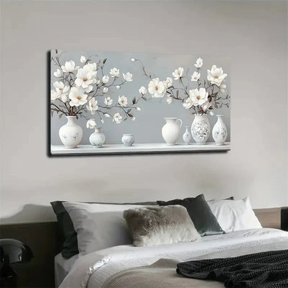 Elegant White Flower Design Wall Art canvas office home room framed 120x60cm