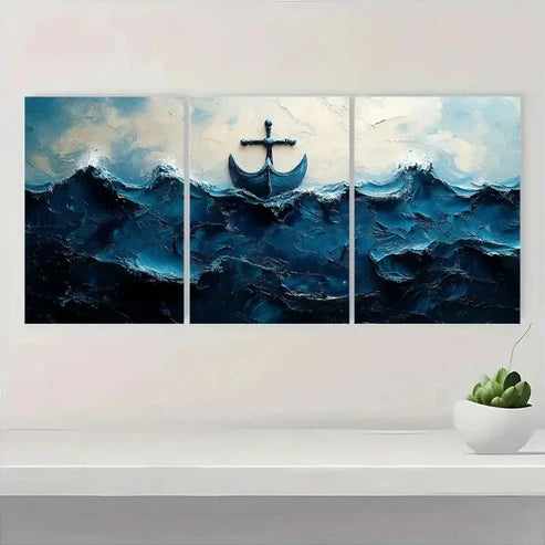 3pcs Soothing Blue Ocean Minimalist ER Wall Art Set Canvas Unframed - High Quality Print 100% Australian Made Wall Canvas