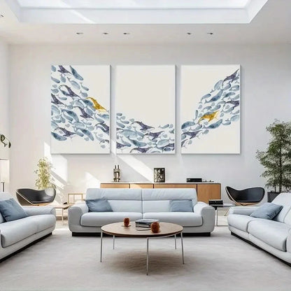 3pcs Blue & Golden Watercolor Designs Wall Art Set Canvas Framed 50x70cm - High Quality Print 100% Australian Made Wall Canvas Ready to Hang - Bella Home Decor