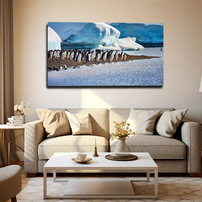 Antarctic Penguins On Ice Wall Art Canvas Office Home Room Framed 120x60cm