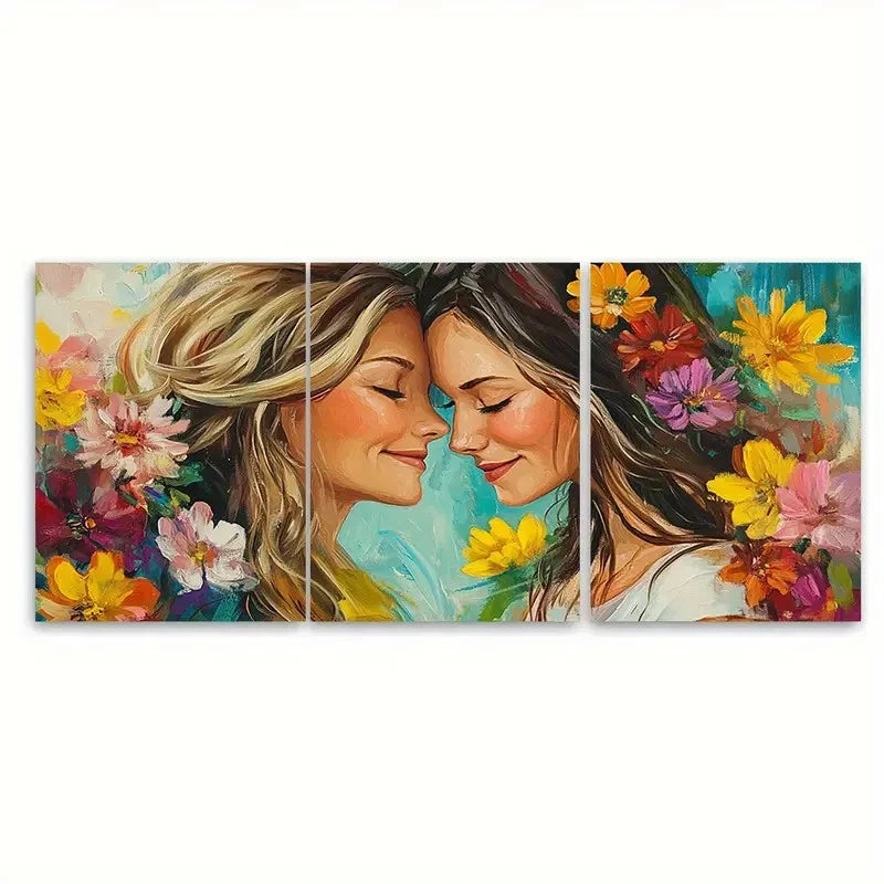 3pcs Floral Mother and Daughter Love Portrait Wall Art Set Canvas Framed 40x60cm - High Quality Print 100% Australian Made Wall Canvas Ready to Hang