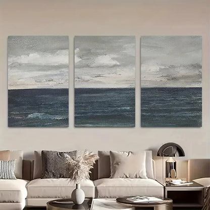 3pcs Cloudy Sky Beach Ocean Landscape Minimalist Metal Print Ready to Hang Art - Bella Home Decor