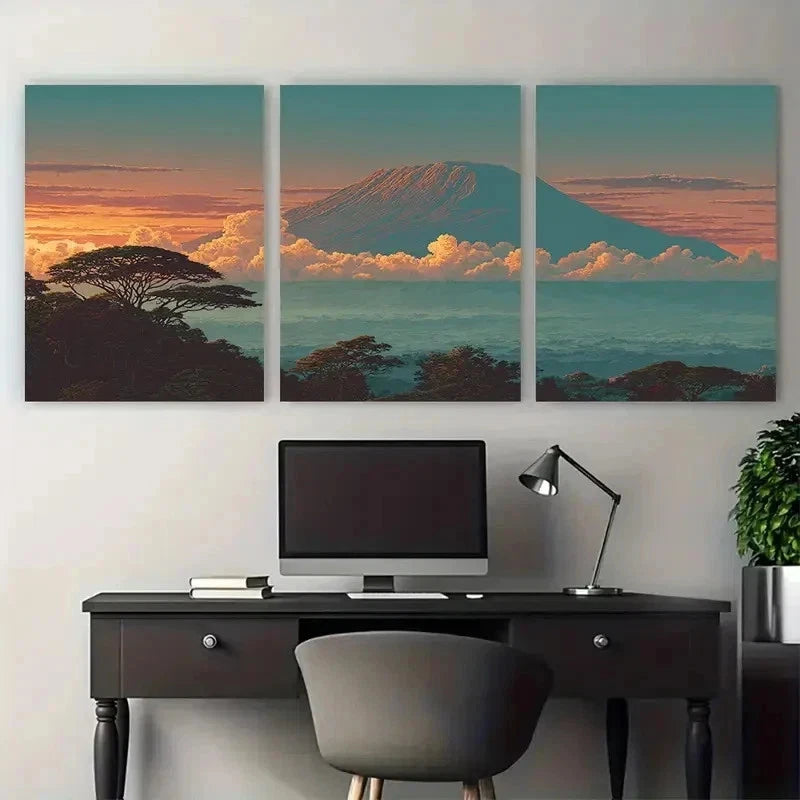 3pcs Sunrise Over Kilimanjaro Poster Perfect Wall Art Set Canvas Framed 50x70cm - High Quality Print 100% Australian Made Wall Canvas Ready to Hang