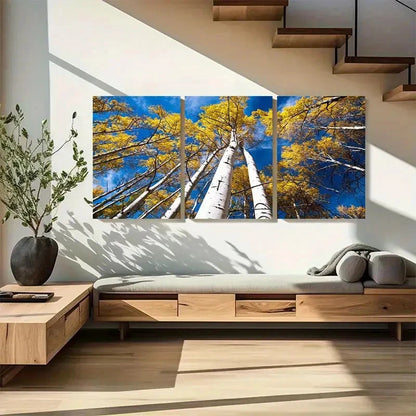 3pcs Aspen Trees and Blue Skies Metal Print Ready to Hang Art - Bella Home Decor