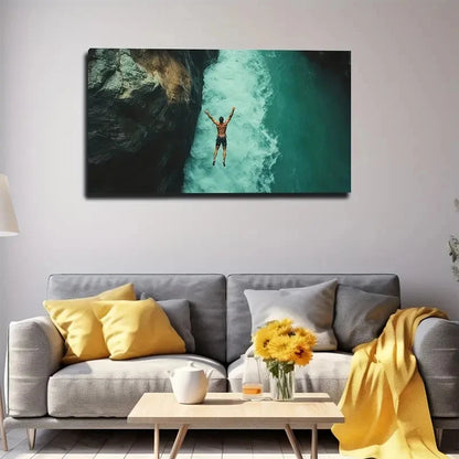 Scuba Diver In Ocean Scene Wall Art Canvas Office Home Room Framed 120x60cm