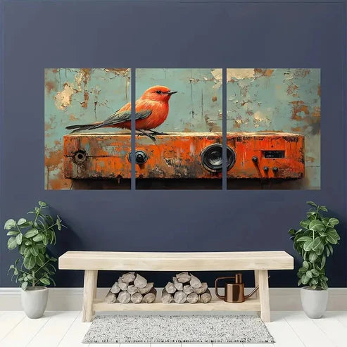3pcs Whimsical Bird Nature Giclée Wall Art Set Canvas Unframed - High Quality Print 100% Australian Made Wall Canvas