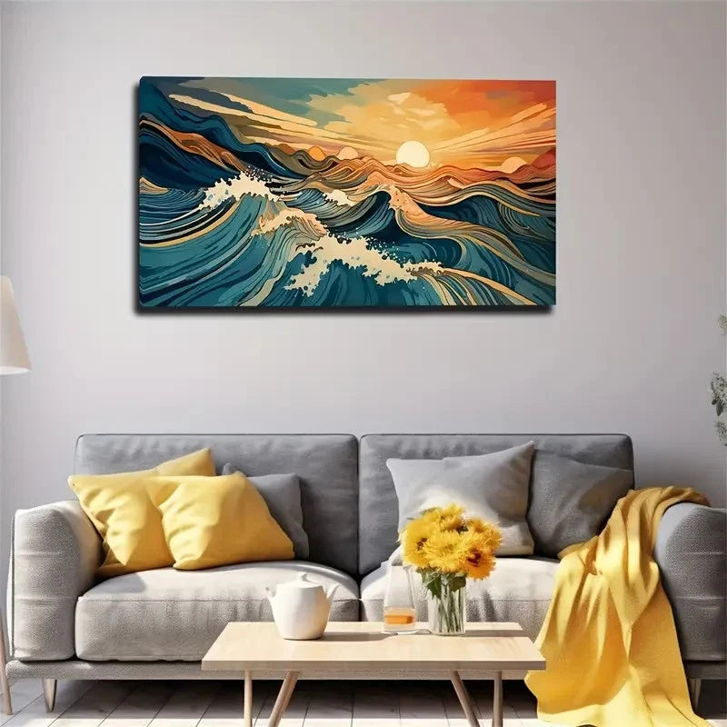 Abstract Sunrise Ocean Wall Art Canvas Office Home Room Framed 120x60cm