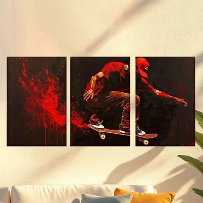 3pcs Vibrant Abstract Flame Skateboard Wall Art Set Canvas Framed 60x90cm - High Quality Print 100% Australian Made Wall Canvas Ready to Hang