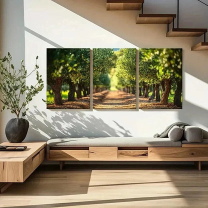 3pcs Serene Pathway Lush Greenery Warm Sunlight Wall Art Set Canvas Framed 60x90cm - High Quality Print 100% Australian Made Wall Canvas Ready to Hang - Bella Home Decor