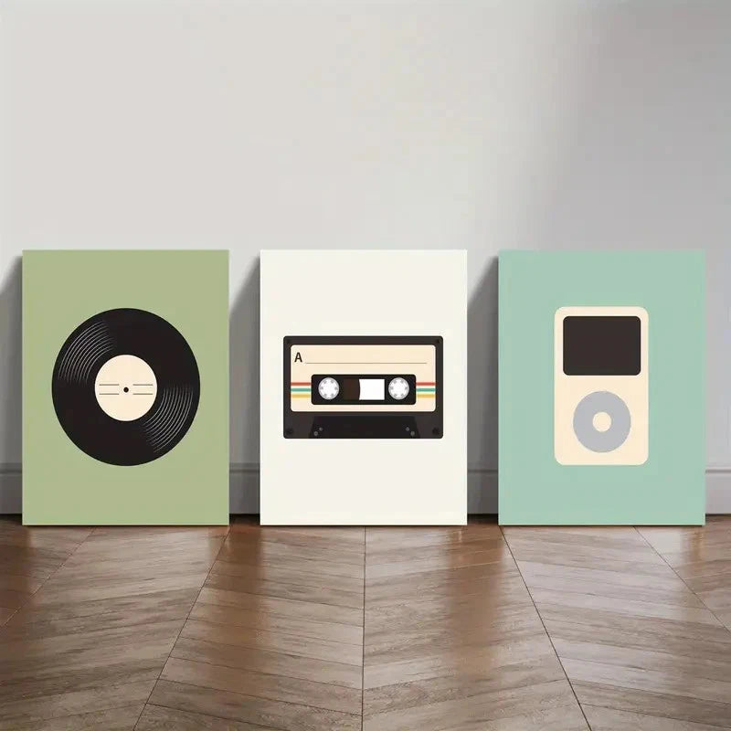3pcs Music Art Vintage Cassette Tape Design Metal Print Ready to Hang Art