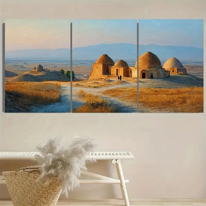 3pcs Derweze Turkmenistan Travel Art Wall Art Set Canvas Framed 40x60cm - High Quality Print 100% Australian Made Wall Canvas Ready to Hang - Bella Home Decor