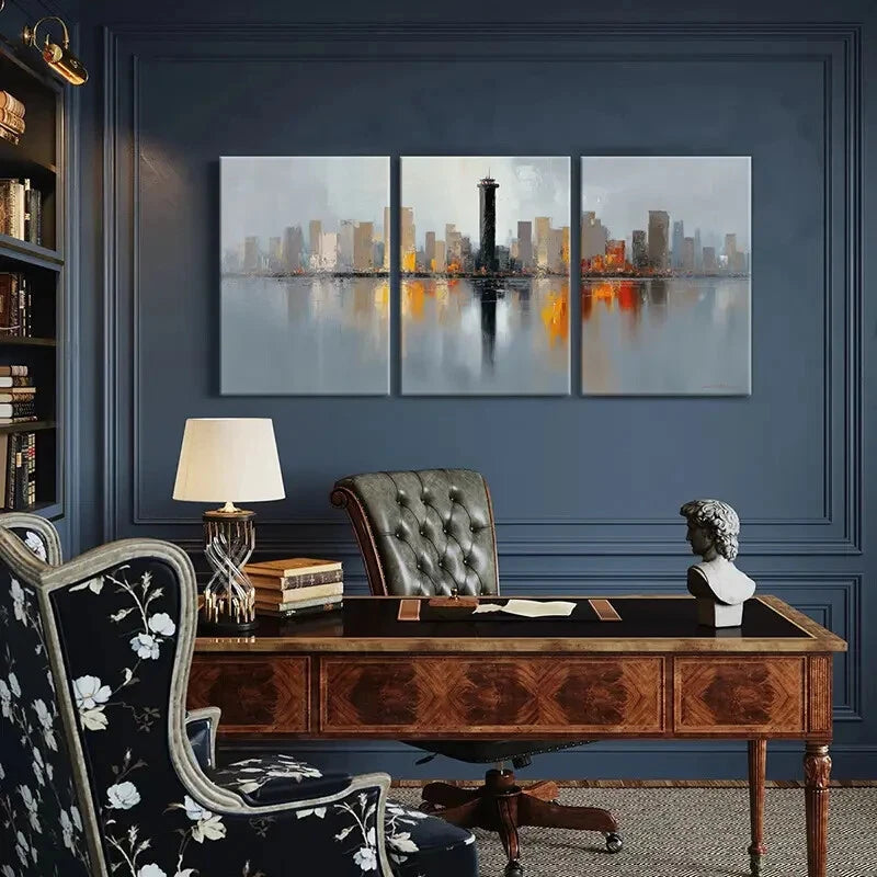 3pcs Abstract Cityscape Reflection Urban Skyline Metal Print Ready to Hang Art - Bella Home Decor