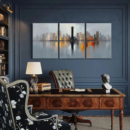 3pcs Abstract Cityscape Reflection Urban Skyline Metal Print Ready to Hang Art - Bella Home Decor