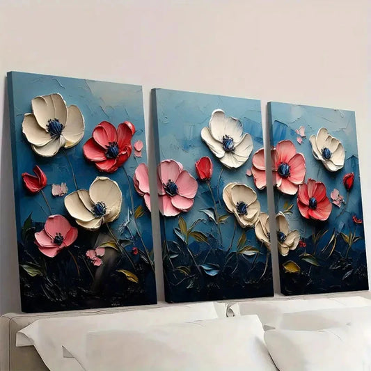 3pcs Floral Painting White Flower Original FP Wall Art Set Canvas Framed 50x70cm - High Quality Print 100% Australian Made Wall Canvas Ready to Hang