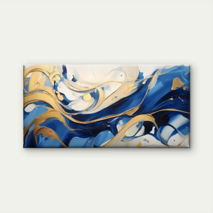 Blue Golden Swirl Abstract Wall Art Canvas Office Home Room Framed 120x60cm