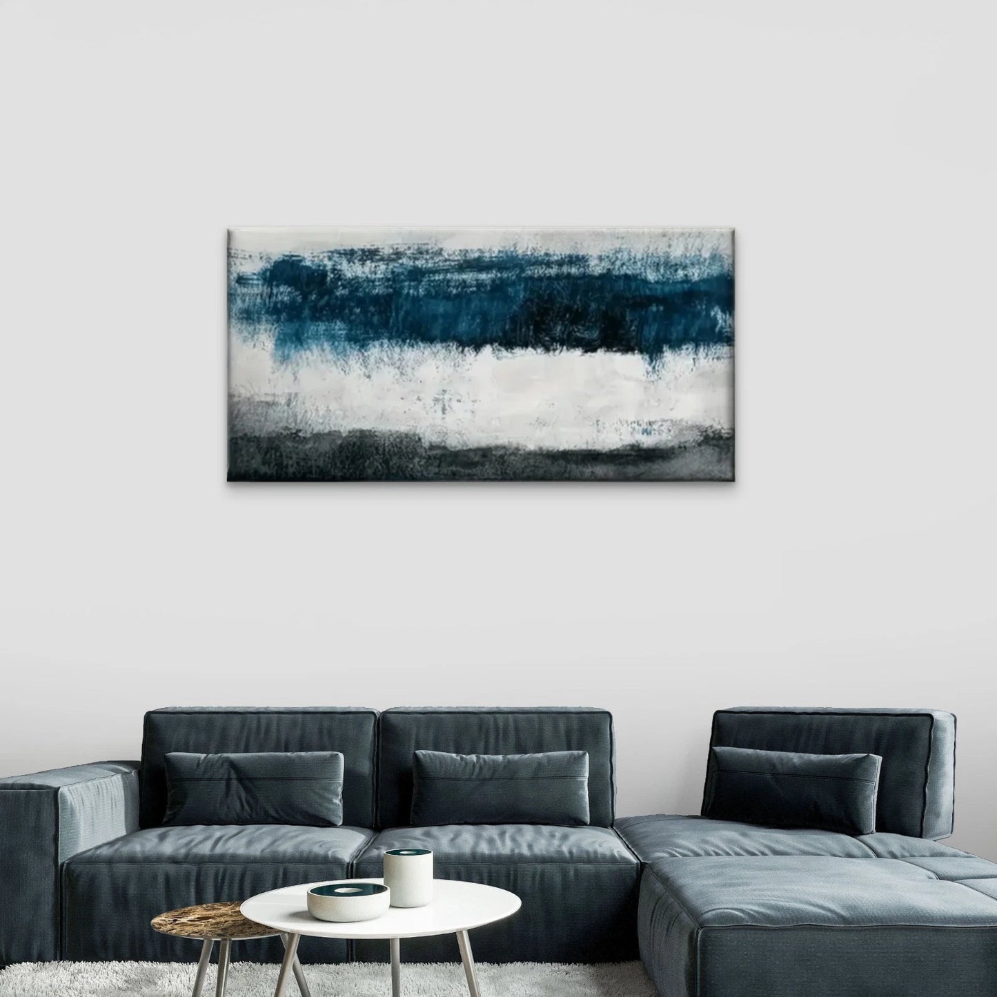 Blue White Abstract Wall Art Canvas Office Home Room Framed 120x60cm