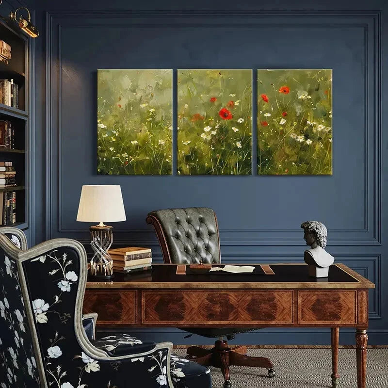 3pcs Vibrant Wildflower Field Green Landscape Metal Print Ready to Hang Art - Bella Home Decor