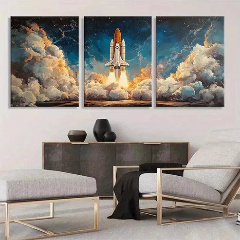 3pcs Space Shuttle Launch Vibrant Perfect Art Set Canvas Unframed - High Quality Print 100% Australian Made Wall Canvas