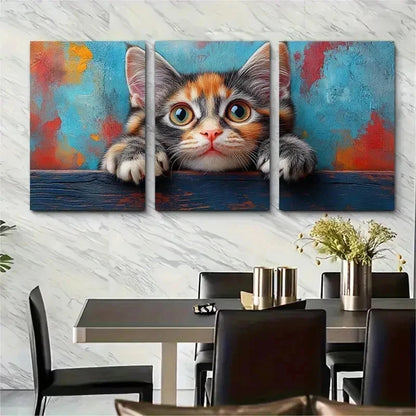 3pcs Adorable Tabby Cat Charming Perfect Wall Art Set Canvas Framed 50x70cm - High Quality Print 100% Australian Made Wall Canvas Ready to Hang - Bella Home Decor