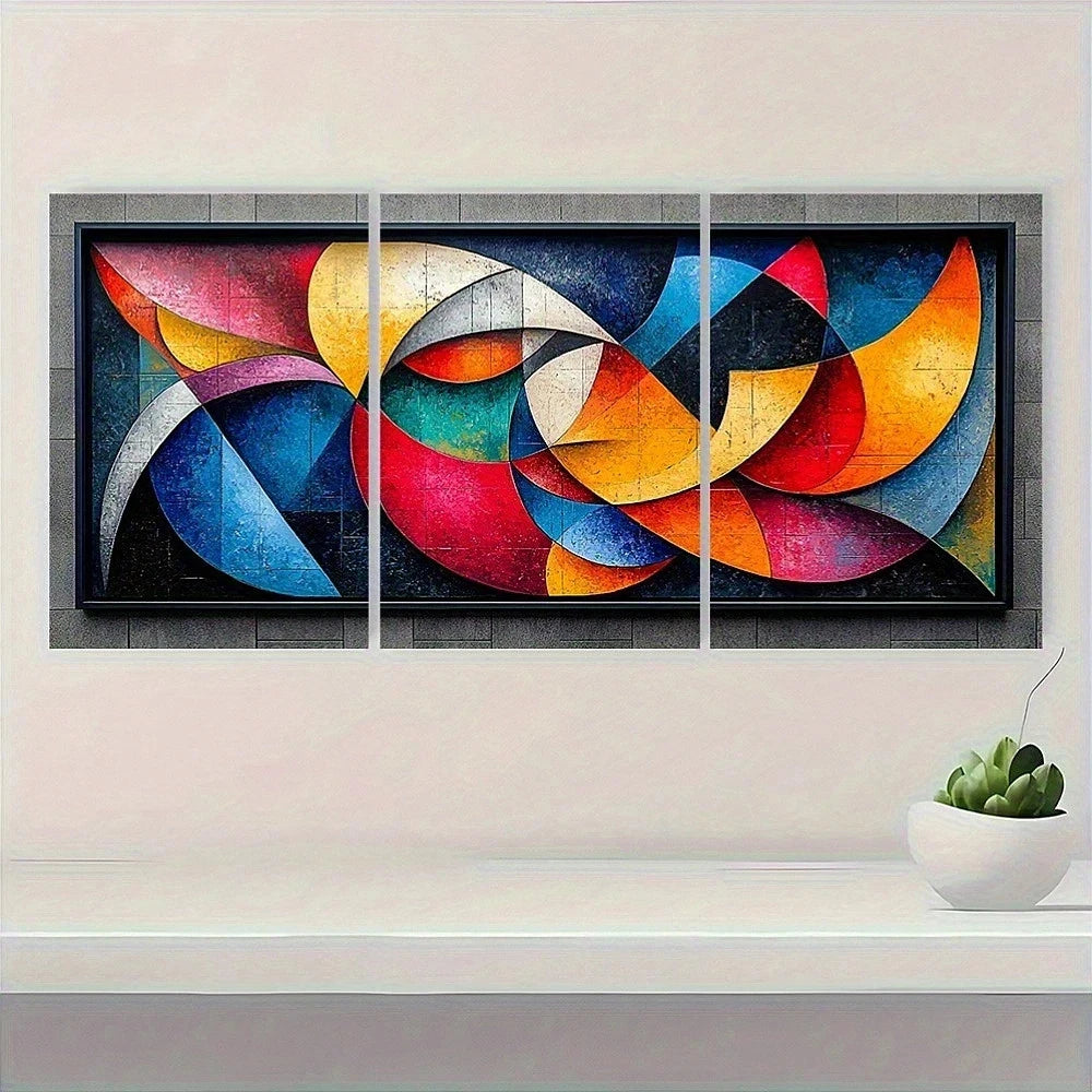 3pcs Abstract Geometric Dynamic Vibrant Metal Print Ready to Hang Art - Bella Home Decor
