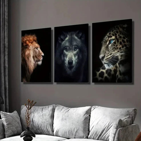 3pcs Wildlife Portrait Closeup Painting Wall Art Canvas Unframed - High Quality Print 100% Australian Made Wall Canvas
