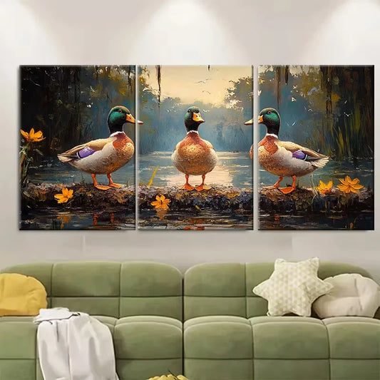 3pcs , Duck Painting Metal Print Ready to Hang Art