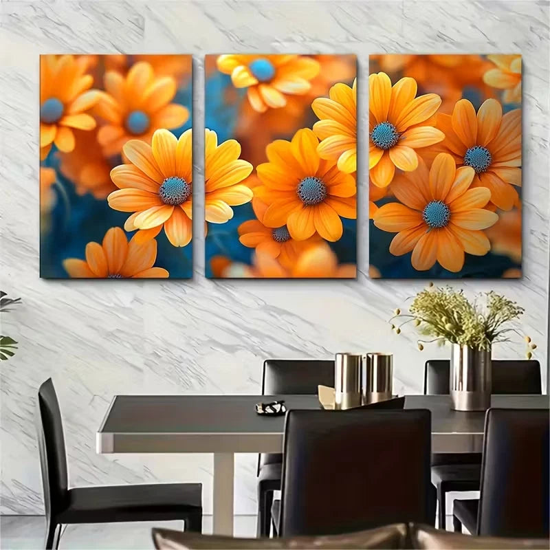 3pcs Orange Yellow Blooms Spring Summer Metal Print Ready to Hang Art
