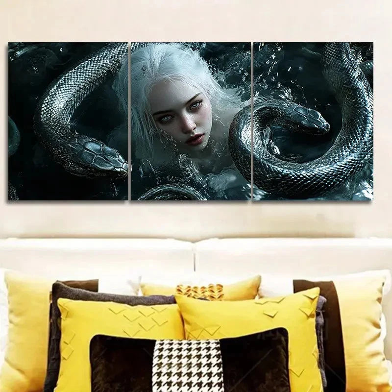 3pcs The Girl Next to the Black Snake I   Wall Art Set Canvas Framed 40x60cm - High Quality Print 100% Australian Made Wall Canvas Ready to Hang